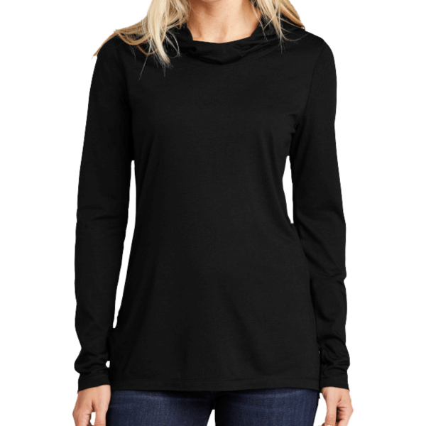 Sport Tek Women's PosiCharge ® Tri Blend Wicking Long Sleeve Hoodie, Black Triad Solid, Front view