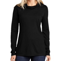 Sport Tek Women's PosiCharge ® Tri Blend Wicking Long Sleeve Hoodie, Black Triad Solid, Front view