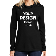 Sport Tek Women's PosiCharge ® Tri Blend Wicking Long Sleeve Hoodie, Black Triad Solid, Front view, Mockup