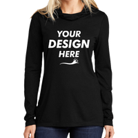 Sport Tek Women's PosiCharge ® Tri Blend Wicking Long Sleeve Hoodie, Black Triad Solid, Front view, Mockup