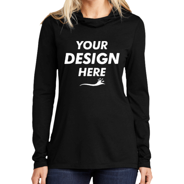 Sport Tek Women's PosiCharge ® Tri Blend Wicking Long Sleeve Hoodie, Black Triad Solid, Front view, Mockup