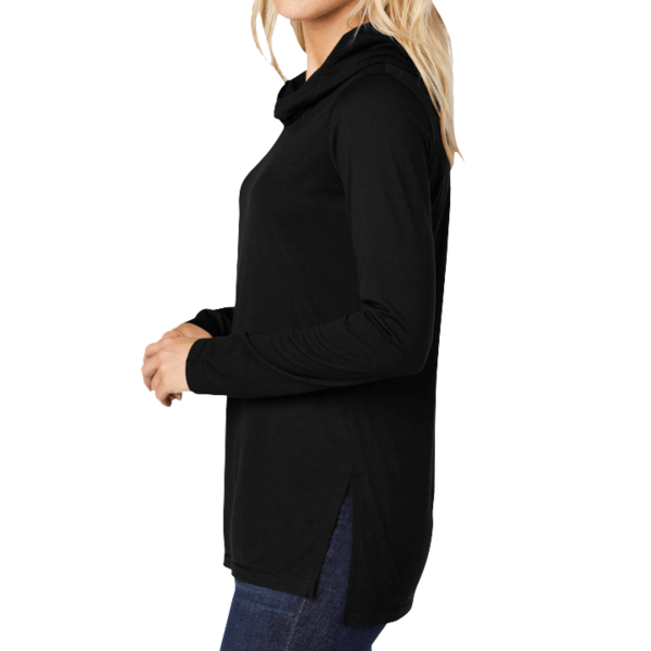 Sport Tek Women's PosiCharge ® Tri Blend Wicking Long Sleeve Hoodie, Black Triad Solid, Left Sleeve view