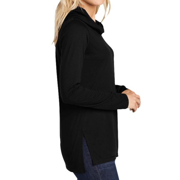 Sport Tek Women's PosiCharge ® Tri Blend Wicking Long Sleeve Hoodie, Black Triad Solid, Right Sleeve view