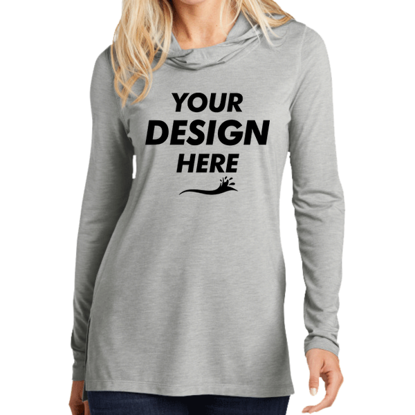 Sport Tek Women's PosiCharge ® Tri Blend Wicking Long Sleeve Hoodie, Light Grey Heather, Front view, Mockup