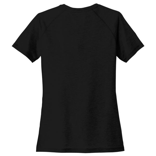 Sport Tek Women's PosiCharge ® Tri Blend Wicking Scoop Neck Raglan Tee, Black Triad Solid, Back view