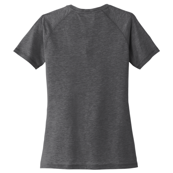 Sport Tek Women's PosiCharge ® Tri Blend Wicking Scoop Neck Raglan Tee, Dark Grey Heather, Back view