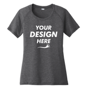 Sport Tek Women's PosiCharge ® Tri Blend Wicking Scoop Neck Raglan Tee, Dark Grey Heather, Front view, Mockup