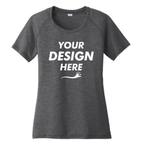 Sport Tek Women's PosiCharge ® Tri Blend Wicking Scoop Neck Raglan Tee, Dark Grey Heather, Front view, Mockup