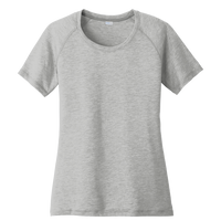 Sport Tek Women's PosiCharge ® Tri Blend Wicking Scoop Neck Raglan Tee, Light Grey Heather, Front view