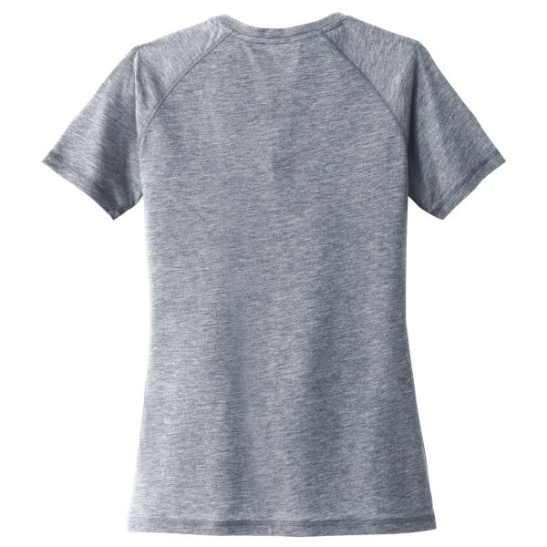Sport Tek Women's PosiCharge ® Tri Blend Wicking Scoop Neck Raglan Tee, True Navy Heather, Back view