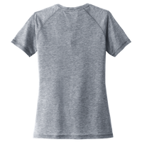 Sport Tek Women's PosiCharge ® Tri Blend Wicking Scoop Neck Raglan Tee, True Navy Heather, Back view