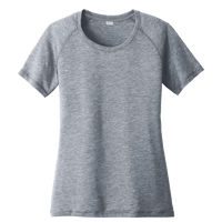 Sport Tek Women's PosiCharge ® Tri Blend Wicking Scoop Neck Raglan Tee, True Navy Heather, Front view