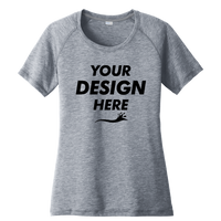 Sport Tek Women's PosiCharge ® Tri Blend Wicking Scoop Neck Raglan Tee, True Navy Heather, Front view, Mockup