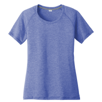 Sport Tek Women's PosiCharge ® Tri Blend Wicking Scoop Neck Raglan Tee, True Royal Heather, Front view