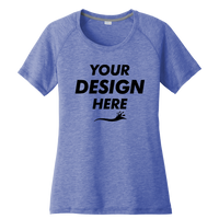 Sport Tek Women's PosiCharge ® Tri Blend Wicking Scoop Neck Raglan Tee, True Royal Heather, Front view, Mockup
