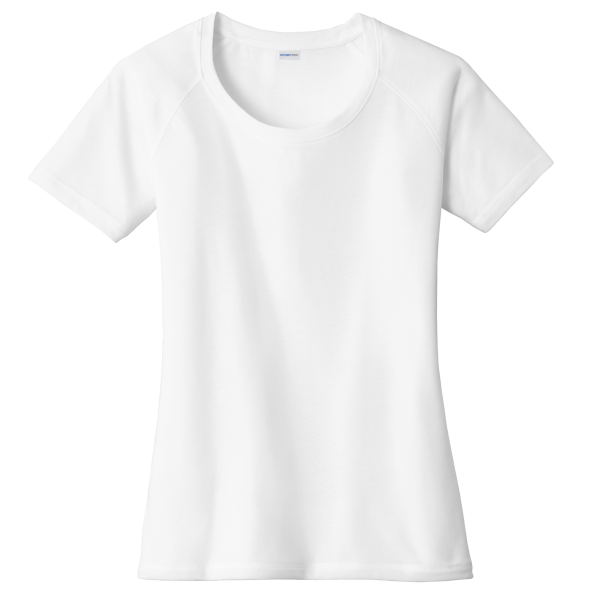 Sport Tek Women's PosiCharge ® Tri Blend Wicking Scoop Neck Raglan Tee, White Triad Solid, Front view