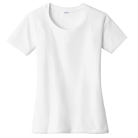 Sport Tek Women's PosiCharge ® Tri Blend Wicking Scoop Neck Raglan Tee, White Triad Solid, Front view