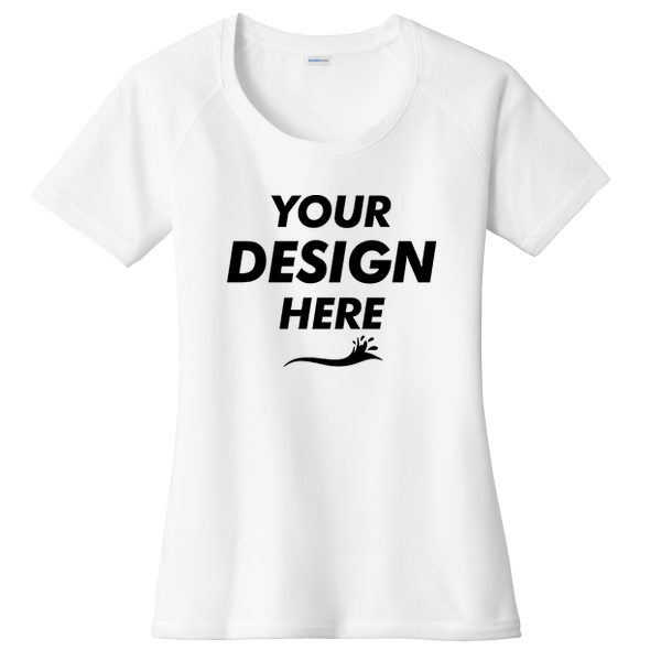 Sport Tek Women's PosiCharge ® Tri Blend Wicking Scoop Neck Raglan Tee, White Triad Solid, Front view, Mockup