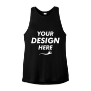 Sport Tek Women's PosiCharge ® Tri Blend Wicking Tank, Black Triad Solid, Front view, Mockup