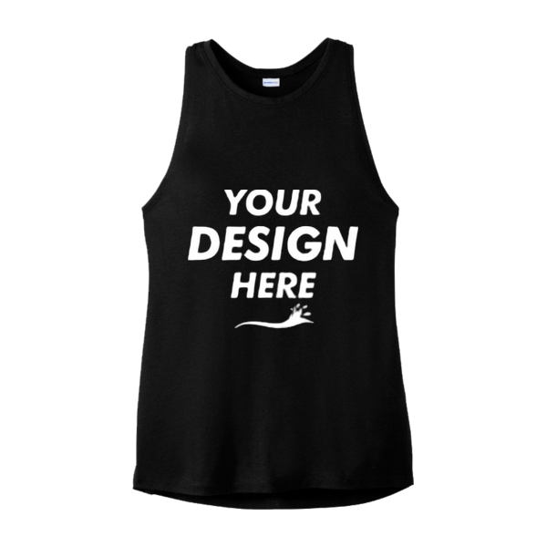 Sport Tek Women's PosiCharge ® Tri Blend Wicking Tank, Black Triad Solid, Front view, Mockup