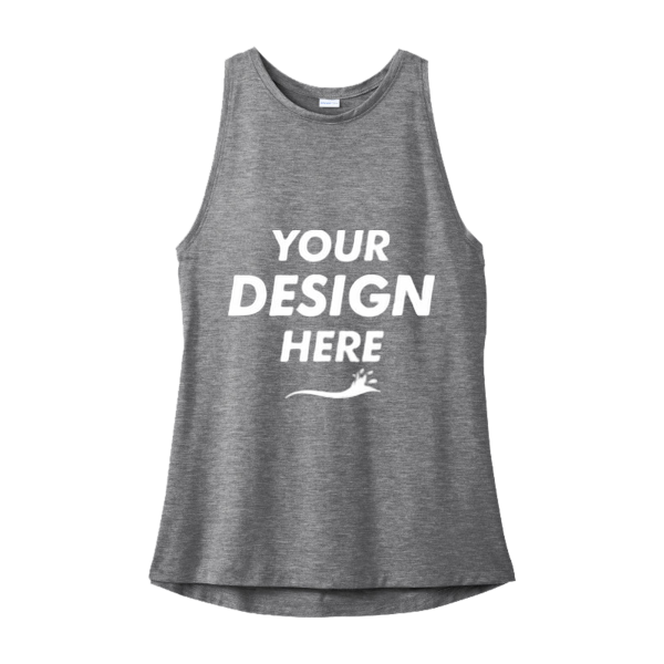 Sport Tek Women's PosiCharge ® Tri Blend Wicking Tank, Dark Grey Heather, Front view, Mockup