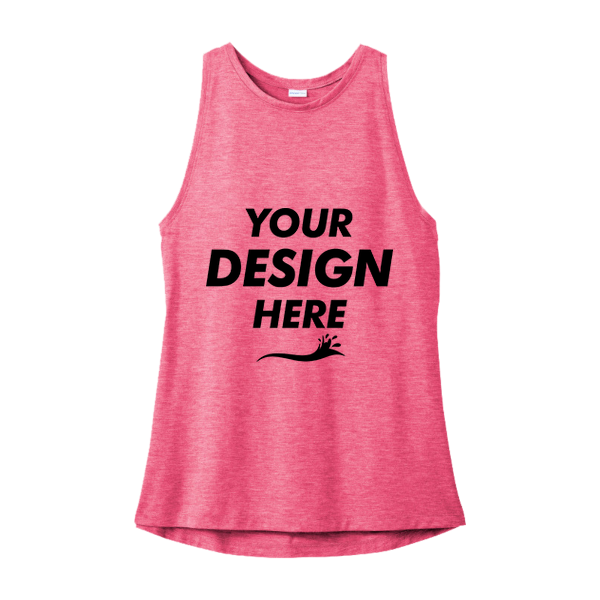 Sport Tek Women's PosiCharge ® Tri Blend Wicking Tank, Pink Raspberry Heather, Front view, Mockup