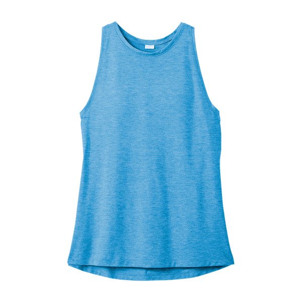 Sport Tek Women's PosiCharge ® Tri Blend Wicking Tank, Pond Blue Heather, Front view