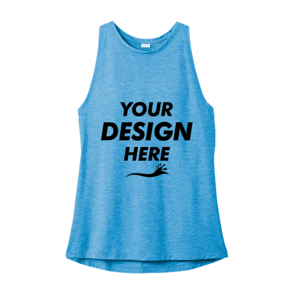 Sport Tek Women's PosiCharge ® Tri Blend Wicking Tank, Pond Blue Heather, Front view, Mockup
