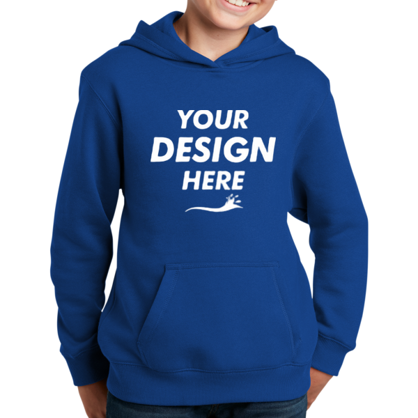 Sport Tek Youth Pullover Hooded Sweatshirt, True Royal, Front view, Mockup
