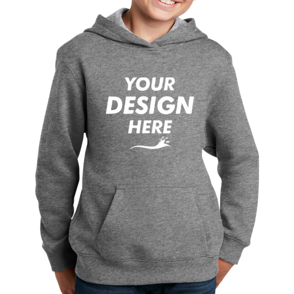 Sport Tek Youth Pullover Hooded Sweatshirt, Vintage Heather, Front view, Mockup
