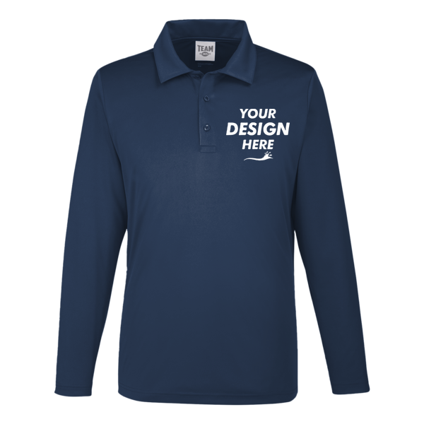 Team 365 Men's Zone Performance Long Sleeve Polo, Sport Dark Navy, Front view, Mockup
