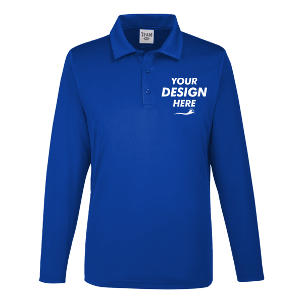 Team 365 Men's Zone Performance Long Sleeve Polo, Sport Royal, Front view, Mockup