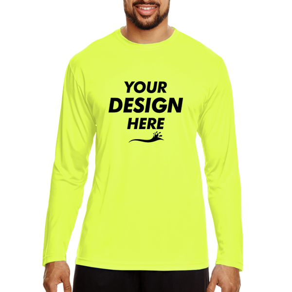 Team 365 Men's Zone Performance Long Sleeve T-Shirt, Safety Yellow, Front view, Mockup
