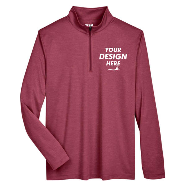 Team 365 Men's Zone Sonic Heather Performance Quarter-Zip Pullover, Sport Maroon Heather, Front view, Mockup
