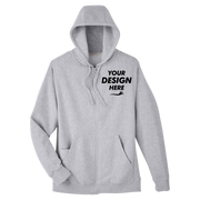Team 365 Unisex Zone HydroSport™ Heavyweight Full-Zip Hooded Sweatshirt, Athletic Heather, Front view, Mockup