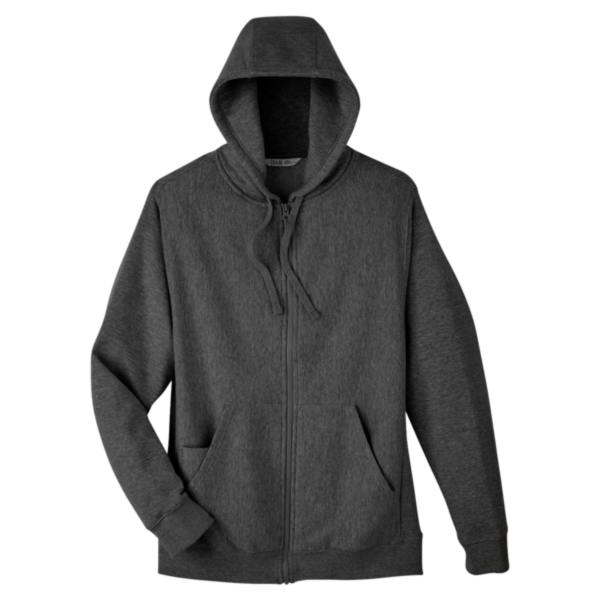 Team 365 Unisex Zone HydroSport™ Heavyweight Full-Zip Hooded Sweatshirt, Dark Grey Heather, Front view