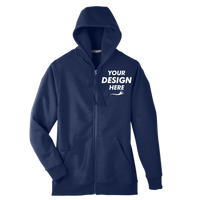 Team 365 Unisex Zone HydroSport™ Heavyweight Full-Zip Hooded Sweatshirt, Sport Dark Navy, Front view, Mockup