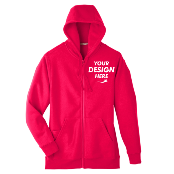 Team 365 Unisex Zone HydroSport™ Heavyweight Full-Zip Hooded Sweatshirt, Sport Red, Front view, Mockup