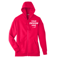 Team 365 Unisex Zone HydroSport™ Heavyweight Full-Zip Hooded Sweatshirt, Sport Red, Front view, Mockup