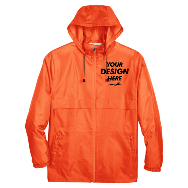 Team 365 Unisex Zone Protect Lightweight Jacket, Sport Orange, Front view, Mockup