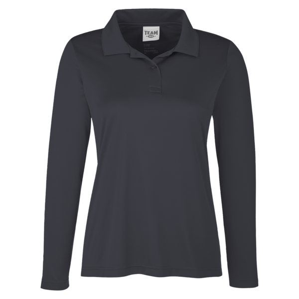 Team 365 Women's Zone Performance Long Sleeve Polo, Black, Front view
