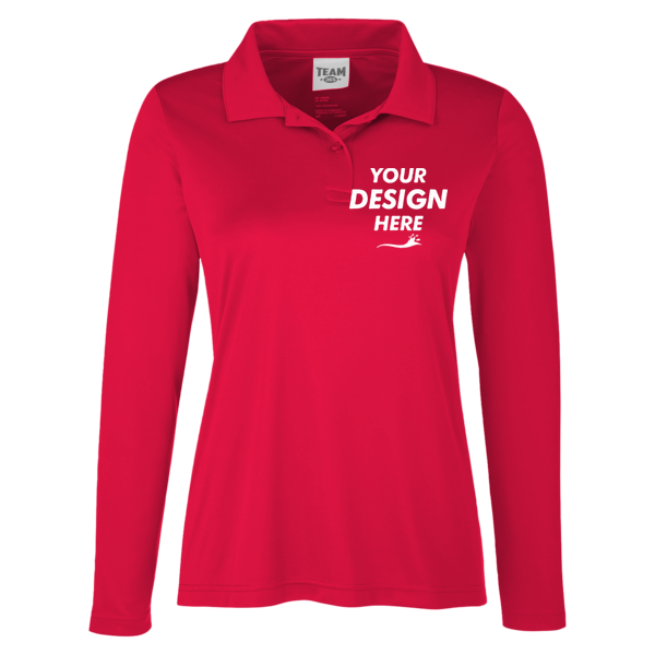 Team 365 Women's Zone Performance Long Sleeve Polo, Sport Red, Front view, Mockup