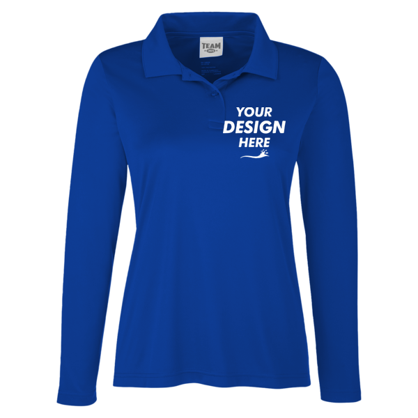 Team 365 Women's Zone Performance Long Sleeve Polo, Sport Royal, Front view, Mockup