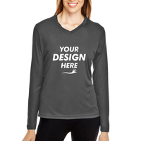 Team 365 Women's Zone Performance Long Sleeve T-Shirt, Black, Front view, Mockup
