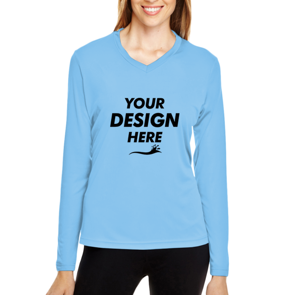 Team 365 Women's Zone Performance Long Sleeve T-Shirt, Sport Light Blue, Front view, Mockup
