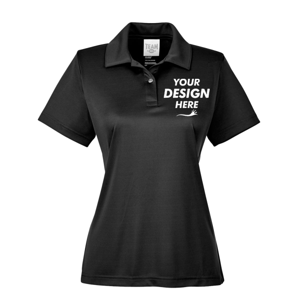 Team 365 Women's Zone Performance Polo, Black, Front view, Mockup
