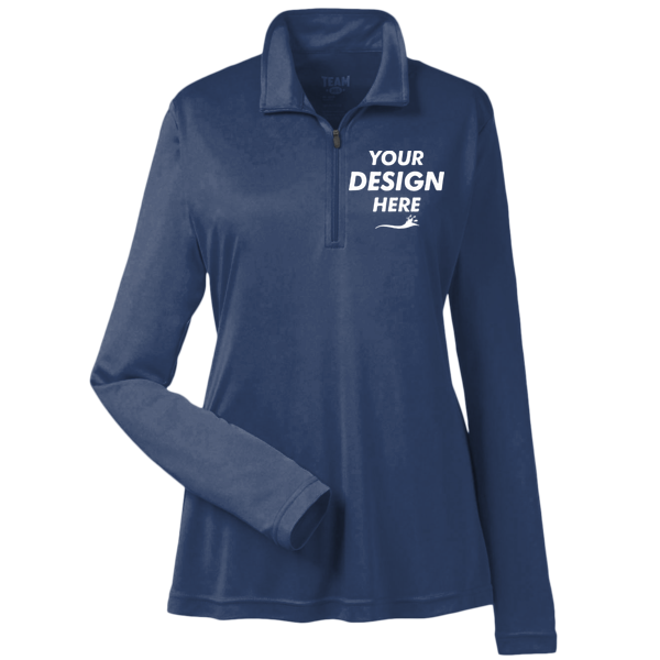Team 365 Women's Zone Performance Quarter-Zip Pullover, Sport Dark Navy, Front view, Mockup