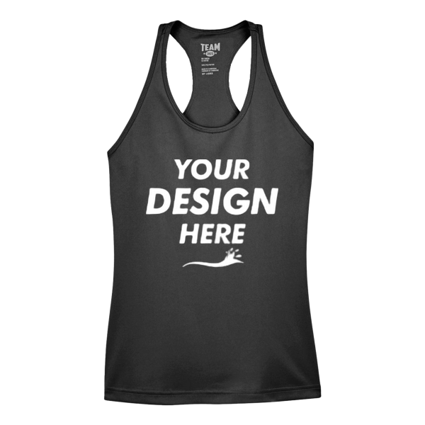 Team 365 Women's Zone Performance Racerback Tank, Black, Front view, Mockup