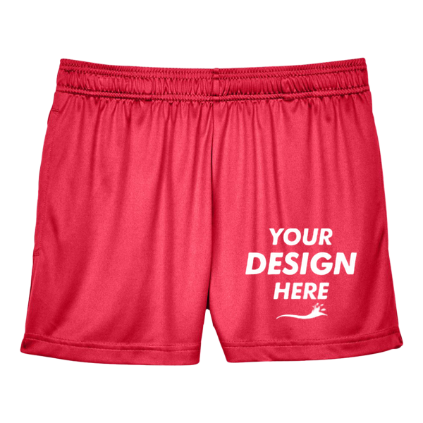 Team 365 Women's Zone Performance Shorts, Sport Red, Front view, Mockup