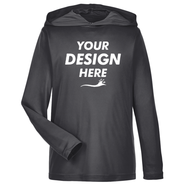 Team 365 Youth Zone Performance Hooded T-Shirt, Black, Front view, Mockup